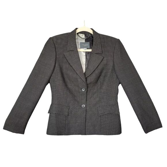 TED BAKER Black Dot 2 Button Lined Long Sleeve Wool Blazer Jacket SIZE 2 US 6 - Picture 1 of 13